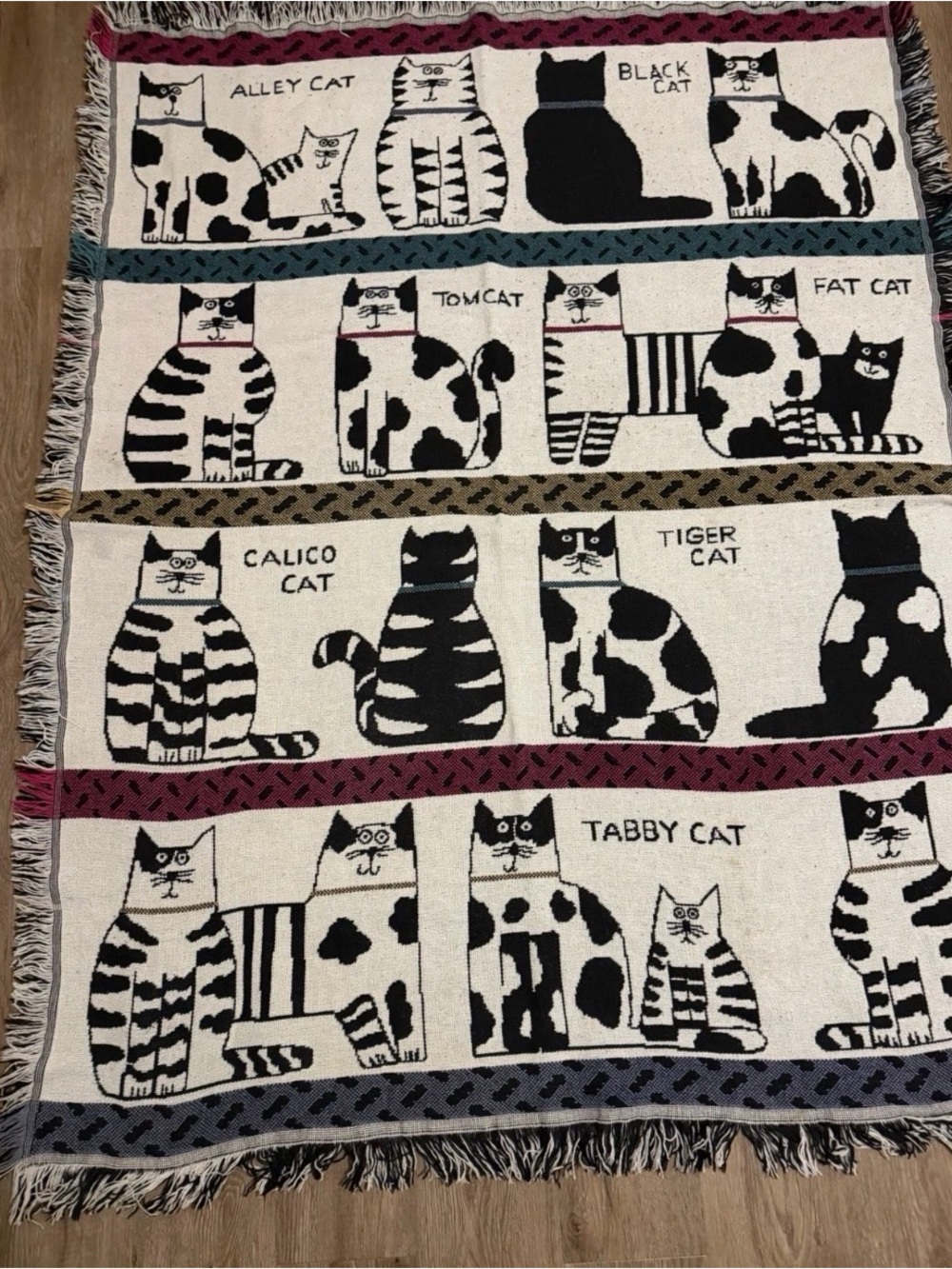 Vtg Crown Crafts Fat Cats Tapestry Throw Blanket Pat Meyers 1987 Cat Lover
